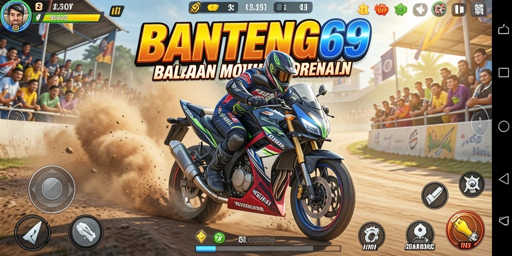 Tampilan gameplay BANTENG69 yang seru dan penuh aksi balapan motor.