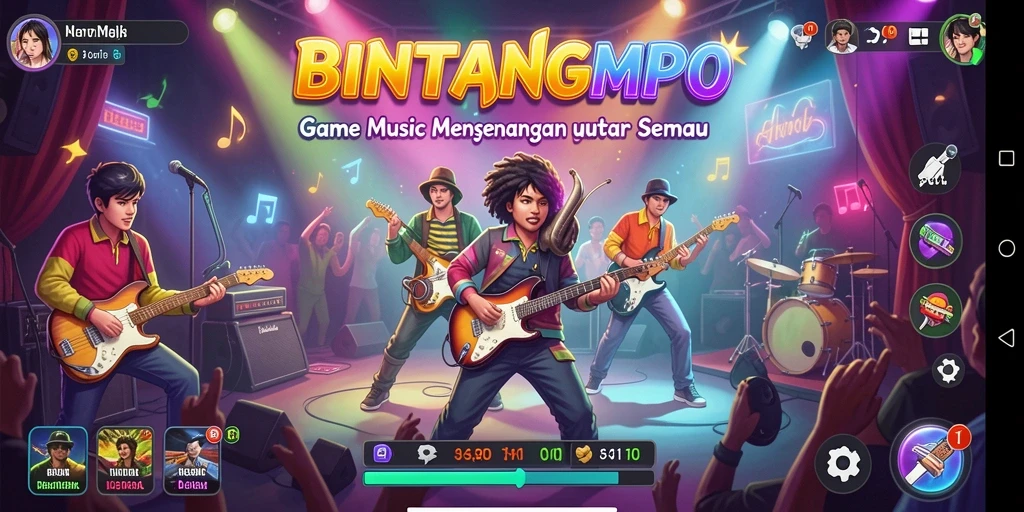 Tampilan gameplay seru BINTANGMPO dengan iringan musik.