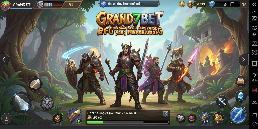 Screenshot gameplay GRAND77BET menunjukkan aksi mendebarkan dalam pertarungan RPG.