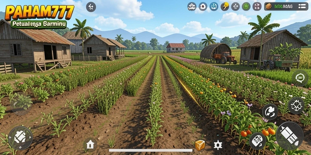 Screenshot utama PAHAM777 menampilkan keseruan bercocok tanam dalam game.