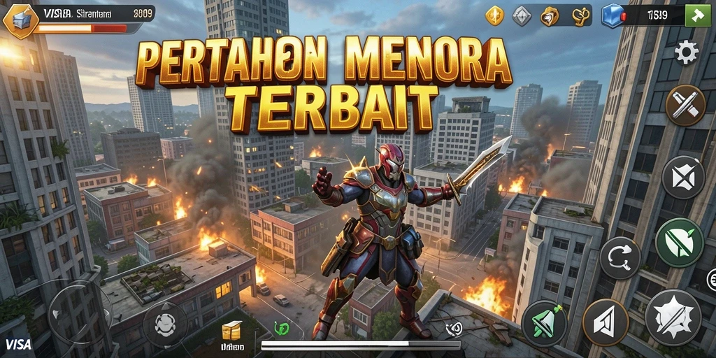 Screenshot menunjukkan aksi mendebarkan dan strategi dalam Tower Defense.